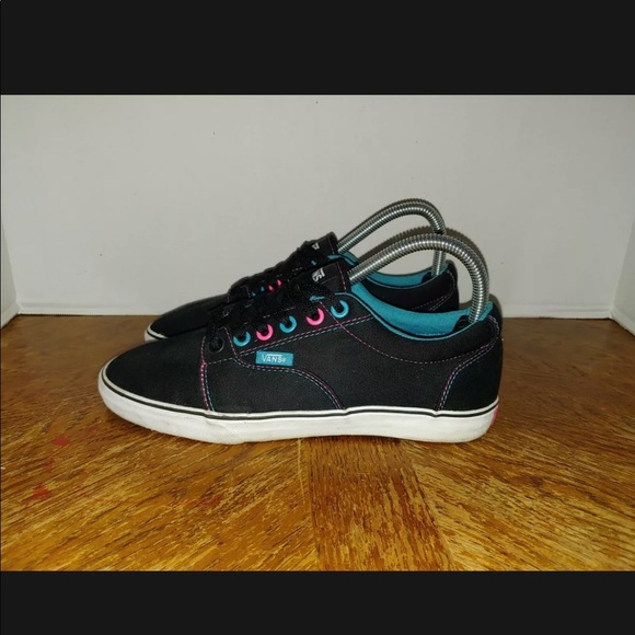 vans woman size 7.5 Black with pink&blue stitching - Picture 2 of 10